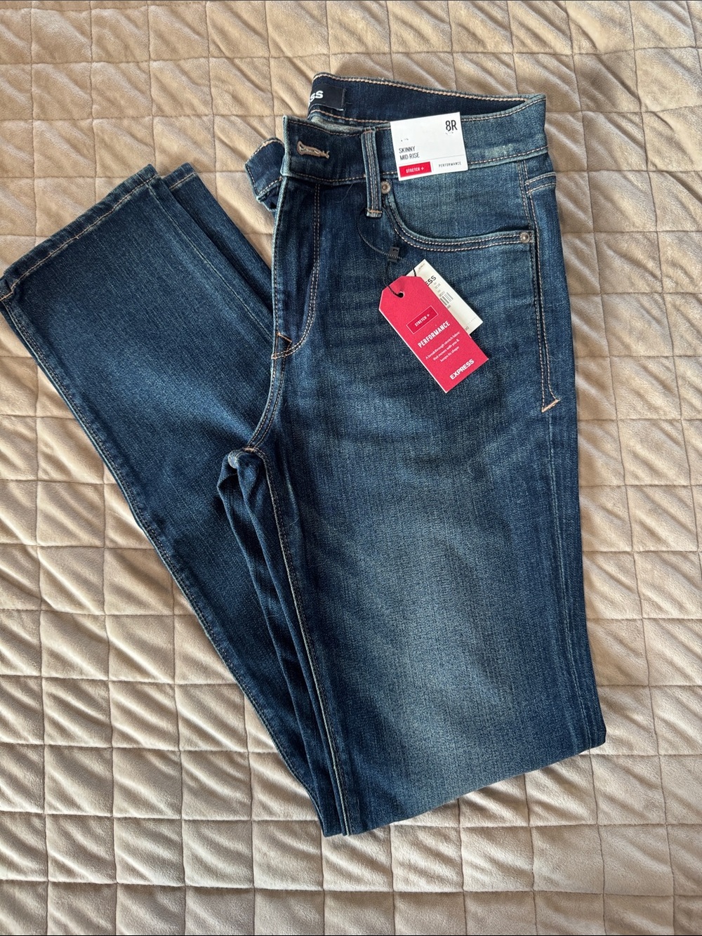 Express Dark Blue Skinny Mid-rise Straight Jeans